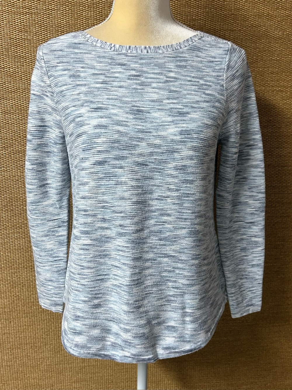 Chico's Sweater Women’s Large Blue Cream Marled Pattern